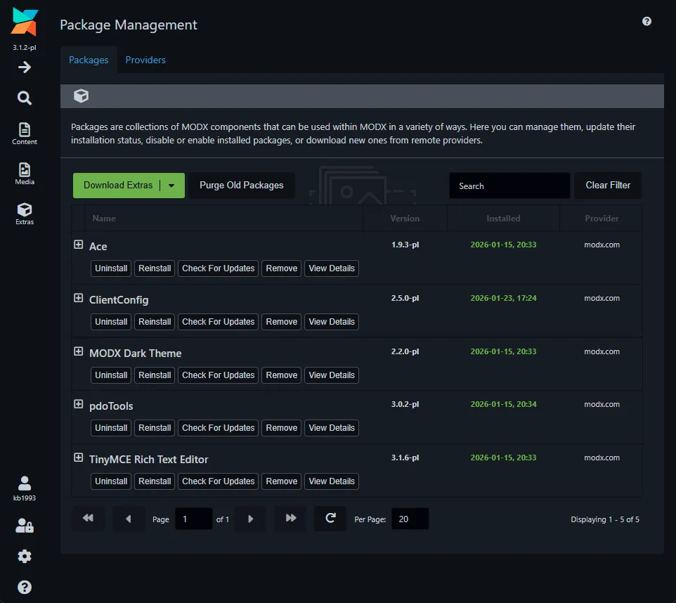 MODX Package Management